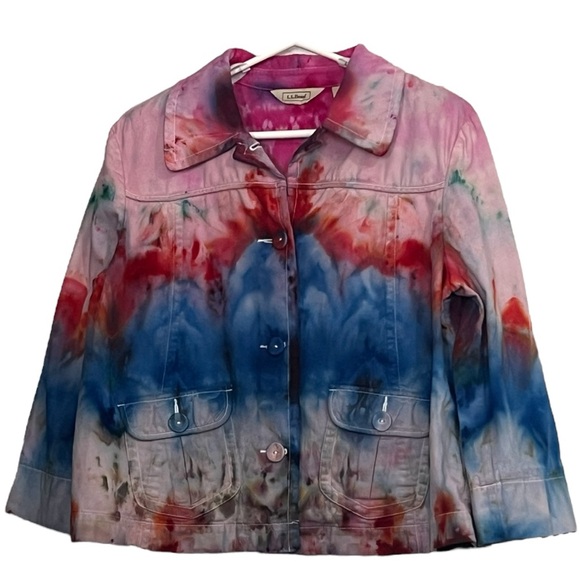 L.L. Bean Women's Colorful Tie Dye Button Down Blazer Jacket Size 14 - Picture 1 of 5